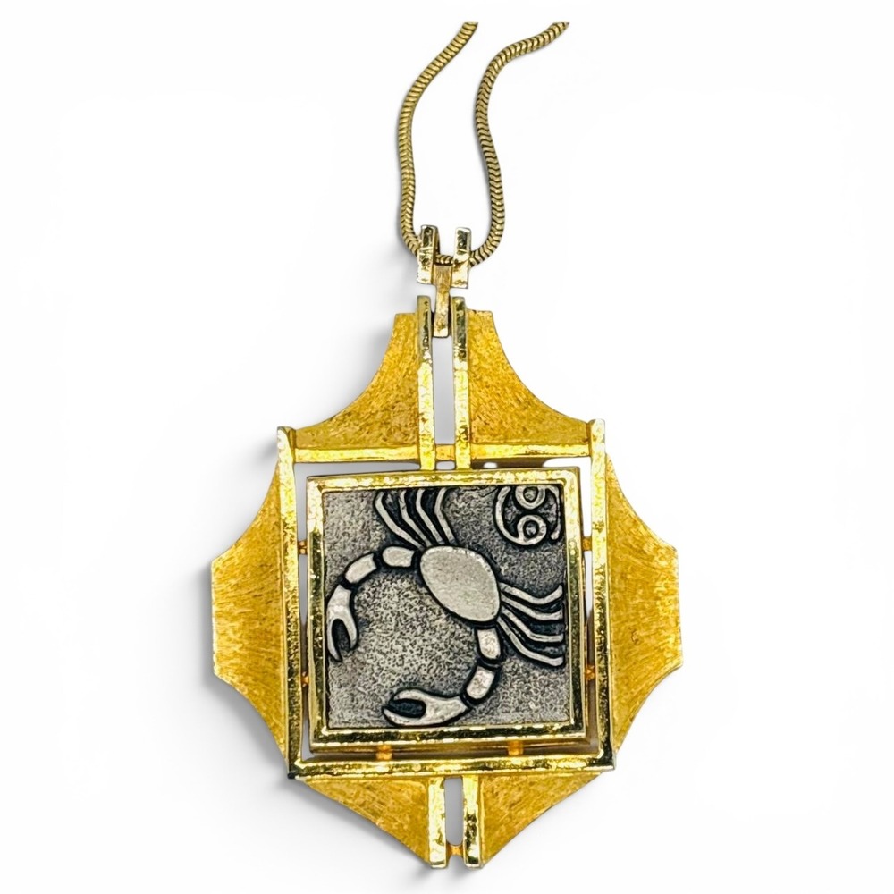 Vintage 1970s Luca Razza Statement Cancer Zodiac Pendant Necklace